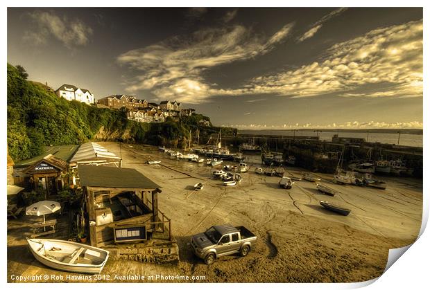 Dawn over Newquay Harbour Print by Rob Hawkins