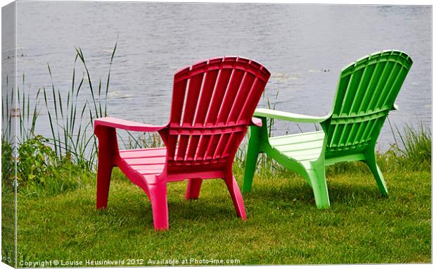 Pink and Green Chairs Canvas Print by Louise Heusinkveld