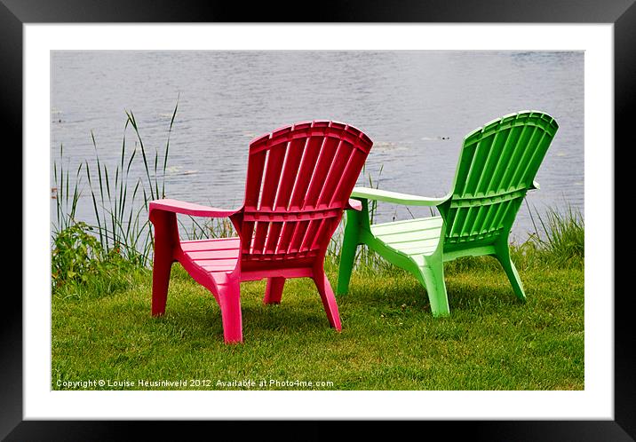 Pink and Green Chairs Framed Mounted Print by Louise Heusinkveld