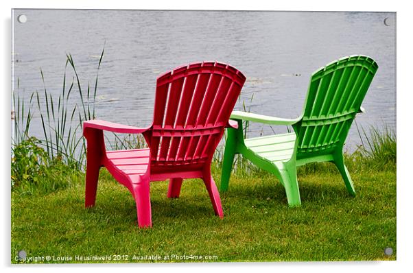 Pink and Green Chairs Acrylic by Louise Heusinkveld