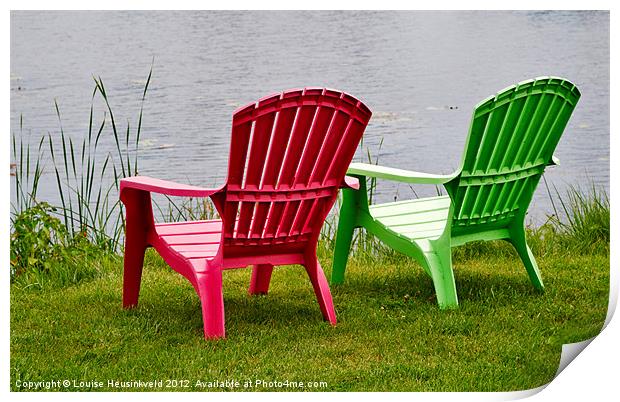 Pink and Green Chairs Print by Louise Heusinkveld