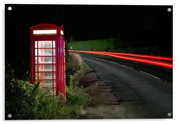 Red Phonebox At Night Acrylic by Malcolm Wood