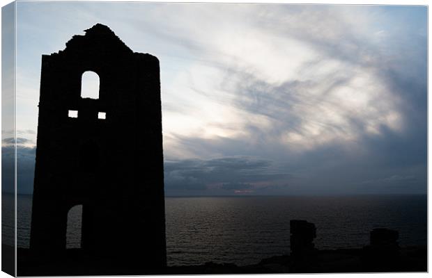 Wheal Coates Mine Silhouette Canvas Print by Jonathan Swetnam