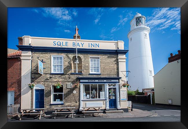 Sole Bay Inn Lighthouse Framed Print by Stephen Mole