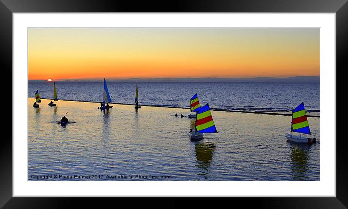 Arty sailing boats at sunset in Clevedon  Framed Mounted Print by Paula Palmer canvas