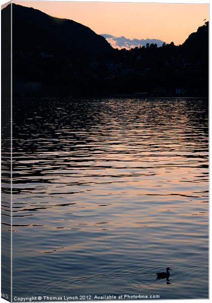 Sunset on Lake como Canvas Print by Thomas Lynch
