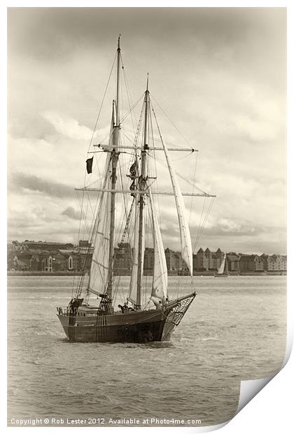 Tall ship on the Mersey Print by Rob Lester