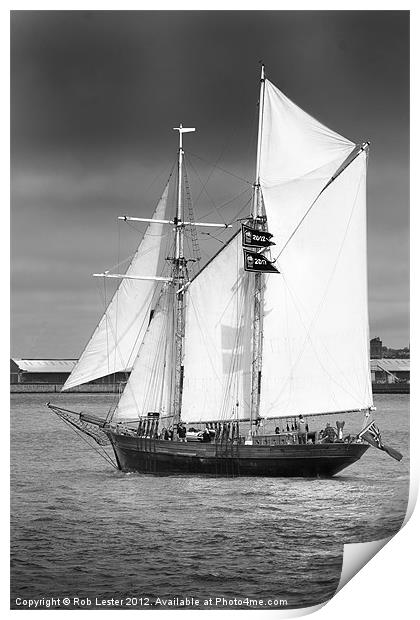 Tall ship on the Mersey Print by Rob Lester