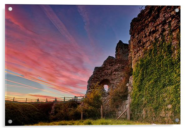 Pevensey Castle Sunset Acrylic by Phil Clements
