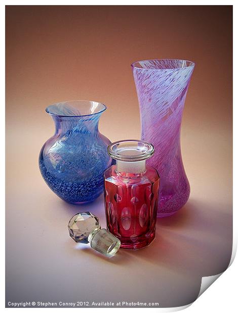 Still Life with Cranberry Bottle Print by Stephen Conroy
