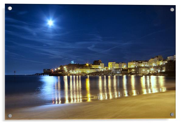 Tenby Harbour by moon light Acrylic by Paul Deverson