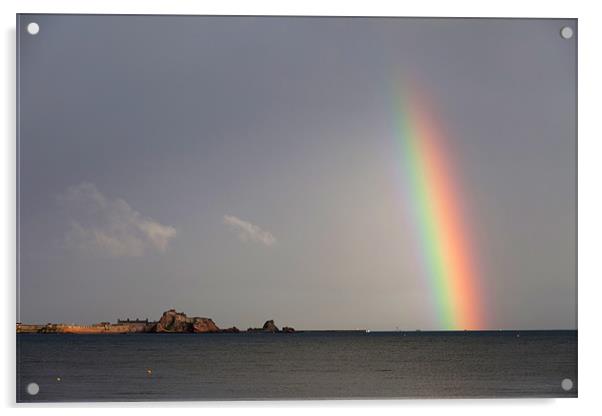 Rainbow over Elizabeth castle Acrylic by Gail Johnson