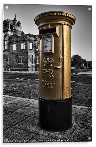Golden Post Box Acrylic by Ray Pritchard