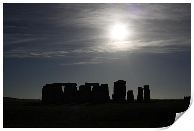 Sun Behind Stonehenge Print by Richie Fitzgerald