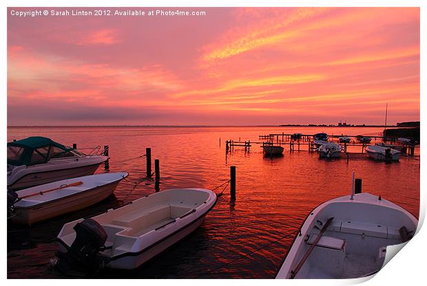 Boats in the Sunset Print by Sarah Osterman