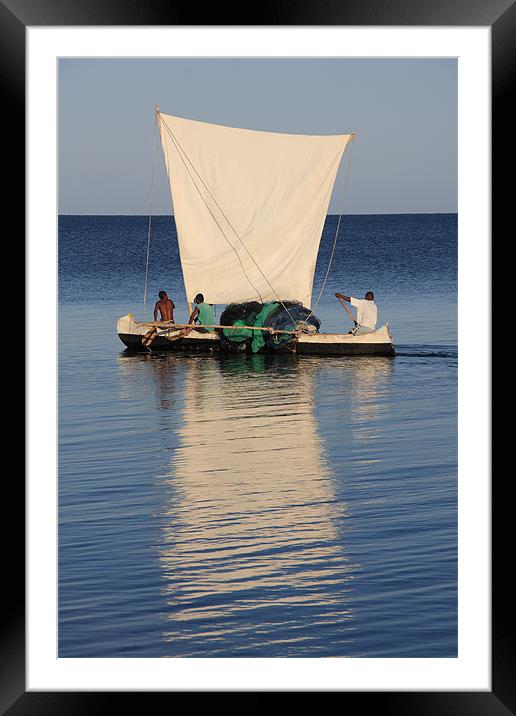 Malagasy fishermen and their outrigger canoes Framed Mounted Print by Gail Johnson