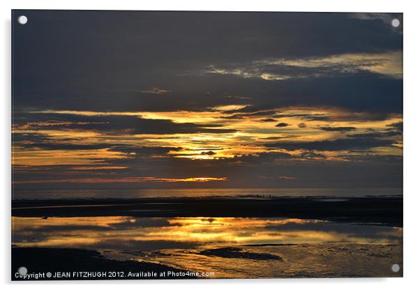 Sunset On Blackpool Beach Acrylic by JEAN FITZHUGH