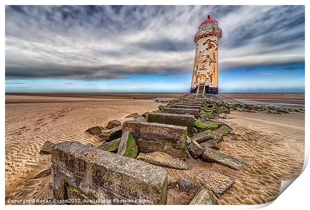 Crooked Lighthouse Talacre Beach Print by Adrian Evans