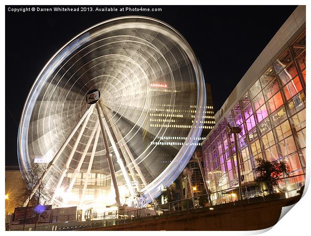 Nightime Manchester Big Wheel Print by Darren Whitehead