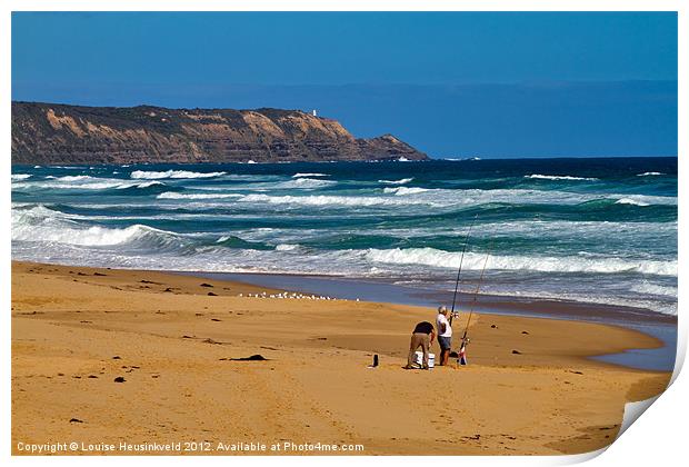 Surf fishing on Gunnamatta Beach Print by Louise Heusinkveld