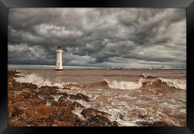 LIGHTHOUSE!!!! ( Perch Rock Before The Storm ) Framed Print by raymond mcbride
