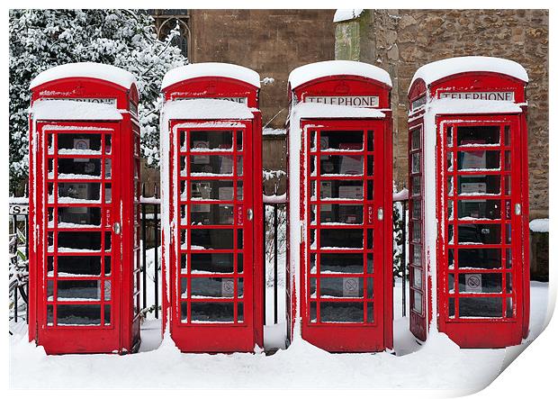 Phone boxes in the snow Print by Stephen  Hewett