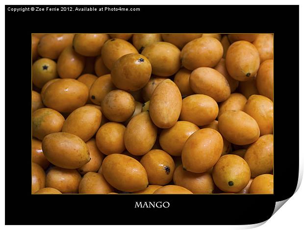 Market Mangoes against black background Print by Zoe Ferrie