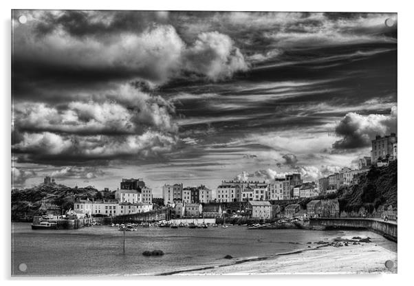 Tenby Harbour Mono Acrylic by Steve Purnell