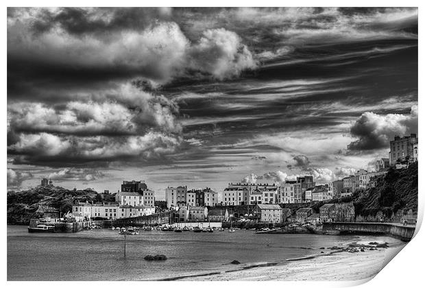 Tenby Harbour Mono Print by Steve Purnell