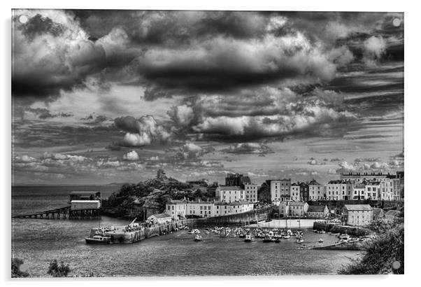 Tenby Harbour 2 Mono Acrylic by Steve Purnell