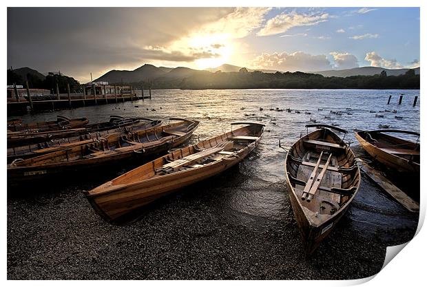 Derwent water boats Print by Tony Bates