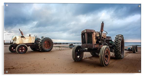 Two Tractors on Overstrand Beach Acrylic by Stephen Mole