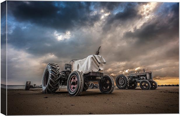 Two tractors on Overstrand Beach Canvas Print by Stephen Mole