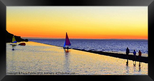 Man overboard in the sunset! Framed Print by Paula Palmer canvas