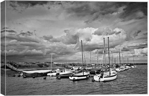 Boats in Morston Quay Harbour B&W Canvas Print by Paul Macro