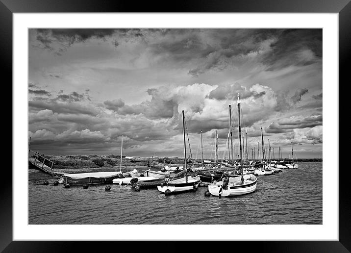 Boats in Morston Quay Harbour B&W Framed Mounted Print by Paul Macro