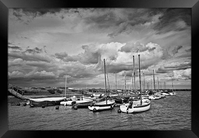 Boats in Morston Quay Harbour B&W Framed Print by Paul Macro