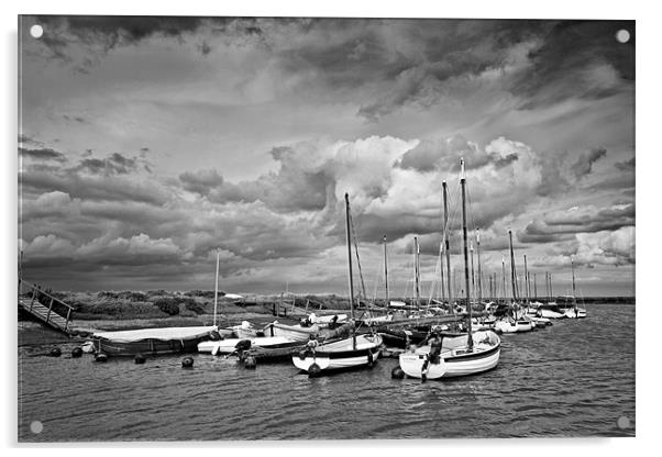 Boats in Morston Quay Harbour B&W Acrylic by Paul Macro