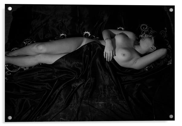 Black & White Topless Nude Art Acrylic by Richie Fitzgerald