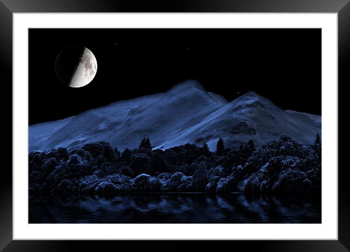 Catbells at Night Framed Mounted Print by Roger Green