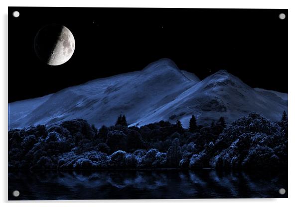Catbells at Night Acrylic by Roger Green