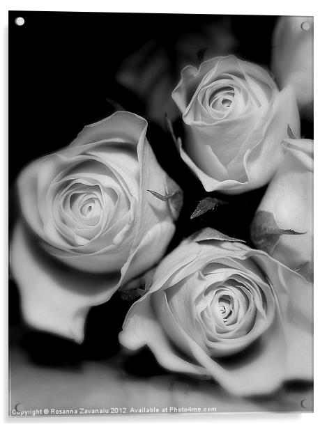 Black & white Rose Bunches. Acrylic by Rosanna Zavanaiu