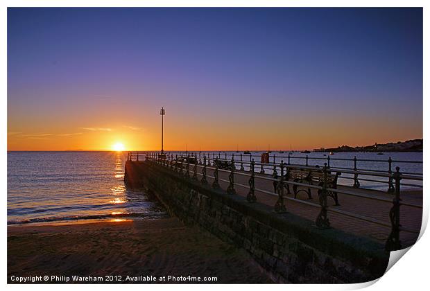 Sunrise over Swanage Bay Print by Phil Wareham