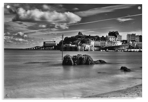 Tenby Harbour 3 Mono Acrylic by Steve Purnell