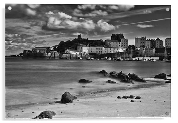 Tenby Harbour 4 Mono Acrylic by Steve Purnell