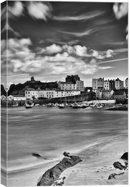 Tenby Harbour 5 Mono Canvas Print by Steve Purnell