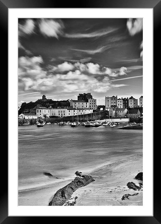 Tenby Harbour 5 Mono Framed Mounted Print by Steve Purnell