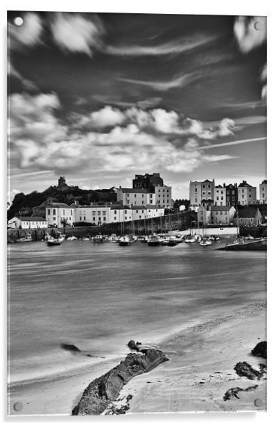 Tenby Harbour 5 Mono Acrylic by Steve Purnell