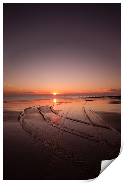cromer beach sunrise Print by Simon Wrigglesworth