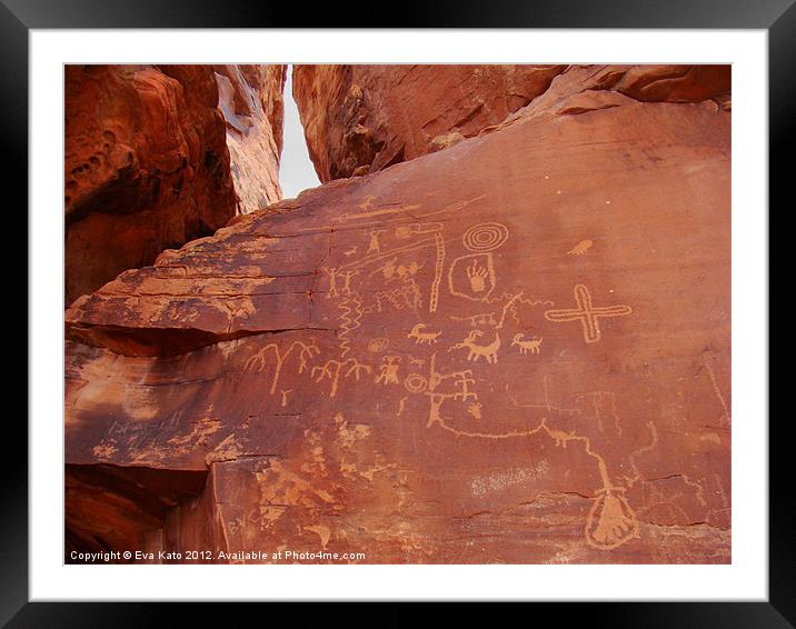 Petroglyphs On Red Rocks Framed Mounted Print by Eva Kato